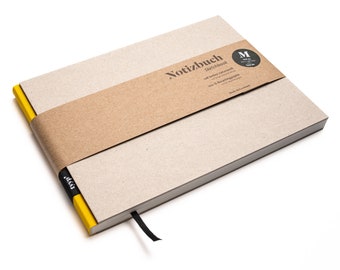Handmade A5 sketchbook, landscape format, made from 100% recycled paper "BerlinBook" - Taxi Yellow / recycled cardboard