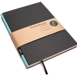 Handmade design notebook A5 made of 100% recycled paper &quot;BerlinBook&quot; - Maldive Blue / Black