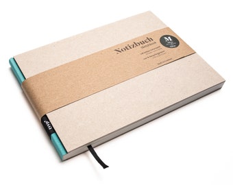 Handmade A5 sketchbook, landscape format, made from 100% recycled paper "BerlinBook" - Maldive Blue / recycled cardboard