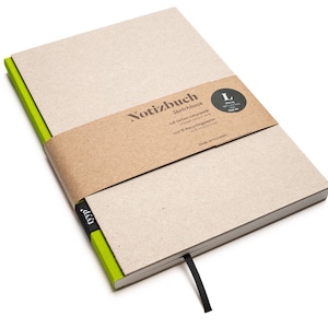 Cuaderno de diseño A5 hecho a mano con papel 100% reciclado “BerlinBook” - verde lima - cartón reciclado