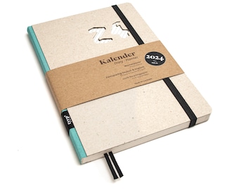 Sustainable pocket calendar 2024 made of 100% recycled paper "Design Calendar" Maldive Blue - eco cardboard