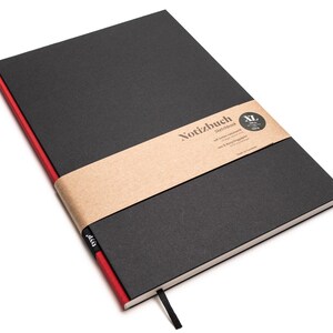 Handmade large designer notebook made of 100% recycled paper &quot;BerlinBook&quot; - Red / Black