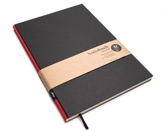 Handmade large design notebook made from 100% recycled paper “BerlinBook” - Red / Black