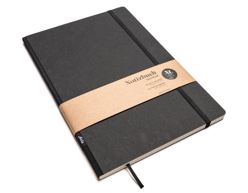 Handgemachtes Design-Notizbuch A4 aus 100 % Recyclingpapier Klassik Schwarz Bild 1