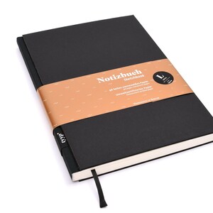Libreta a5 NEGRA, diseño hecho a mano Berlín, cuaderno de bocetos de tapa dura en blanco, también con logotipo