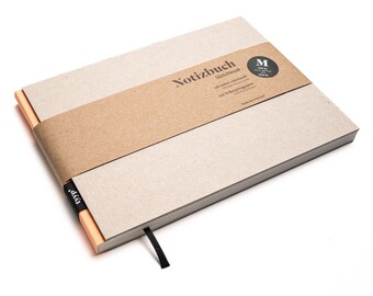 Handmade A5 sketchbook, landscape format, made from 100% recycled paper "BerlinBook" - salmon-colored / recycled cardboard
