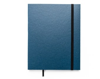 Handmade design notebook A5 made of 100% recycled paper "Swiss brochure" - blue