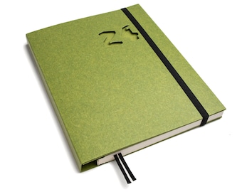 Sustainable book calendar 2024 made from 100% recycled paper "Swiss brochure" - green lime