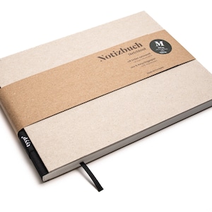 Cuaderno de bocetos hecho a mano A5, formato apaisado hecho de papel 100% reciclado "BerlinBook" - negro / cartón reciclado