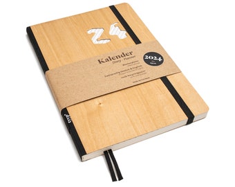 Sustainable pocket calendar 2024 made from 100% recycled paper "Design Calendar" cherry (wood, real wood)