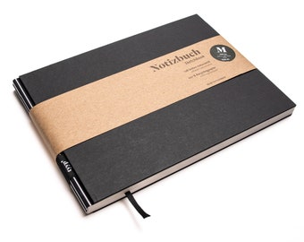 Handmade A5 sketchbook, landscape format, made from 100% recycled paper "BerlinBook" - black and white striped