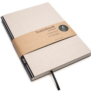 Cuaderno de diseño hecho a mano A5 hecho de papel 100% reciclado "BerlinBook" - rayas blancas / negras - cartón reciclado