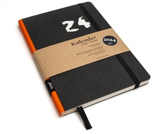 Nachhaltiger Taschenkalender 2024 aus 100 % Recyclingpapier „Design Kalender“ Orange - Schwarz