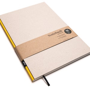 Libreta de diseño grande, hecha a mano, con papel 100 % reciclado "BerlinBook" - Amarillo taxi / Cartón reciclado