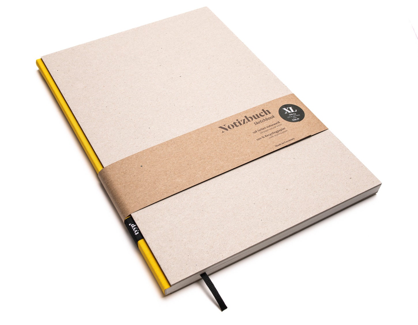 Handmade large designer notebook made of 100% recycled paper "BerlinBook" - Taxi Yellow / Recycled cardboard