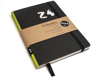 Sustainable pocket calendar 2024 made from 100% recycled paper "Design Calendar" Green Lime - Black