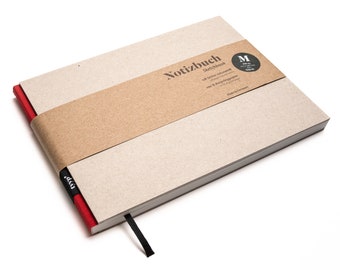 Handmade A5 sketchbook, landscape format, made from 100% recycled paper "BerlinBook" - Red / recycled cardboard