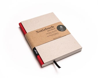 Handmade small design notebook made from 100% recycled paper “BerlinBook” - red / recycled cardboard