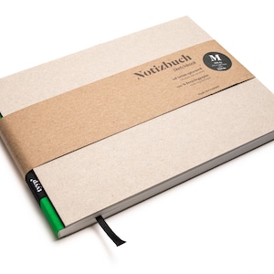Cuaderno de bocetos hecho a mano A5, formato apaisado hecho de papel 100% reciclado "BerlinBook" - Verde / Cartón reciclado