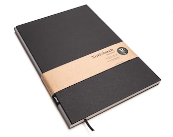 Handmade large design notebook made from 100% recycled paper “BerlinBook” - Carbon Grey / Black