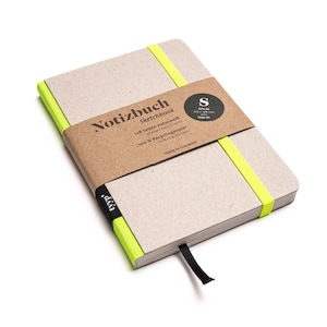 Cuaderno de diseño A6 hecho a mano con papel 100% reciclado “Classic” - amarillo neón - cartón reciclado