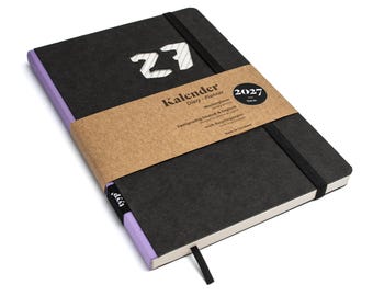 2027 Pocket Calendar A5 Black | Weekly Planner Recycled Paper | Binding Color Selectable | Vegan, Handmade | Christmas Gift for Colleague