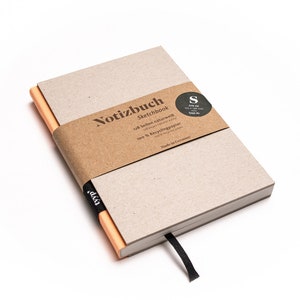 Cuaderno pequeño de diseño hecho a mano con papel 100% reciclado “BerlinBook” - colores salmón / cartón reciclado