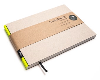 BerlinBook A5 landscape sketchbook, neon yellow, 100% recycled paper, blank, perforated, handmade in Berlin