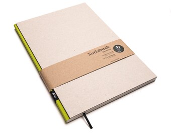Handmade large design notebook made from 100% recycled paper “BerlinBook” - Lime Green / Recycled cardboard