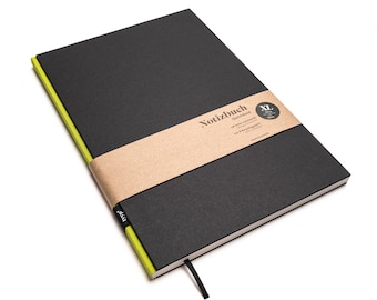 BerlinBook A4 Notebook, Lime Green, 100% Recycled Paper, Blank, Perforated, Handmade in Germany, Journal, Sketchbook