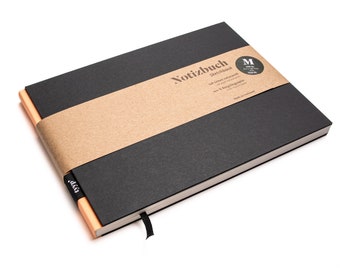 Handmade A5 sketchbook, landscape format, made from 100% recycled paper "BerlinBook" - salmon-colored - black