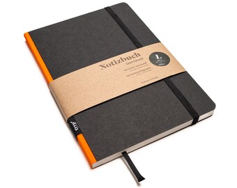 Handmade design notebook A5 made of 100% recycled paper "Classic" - Orange - Black