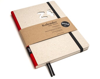 Sustainable pocket calendar 2024 made of 100% recycled paper "Design Calendar" red - eco cardboard