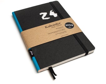 Sustainable pocket calendar 2024 made from 100% recycled paper "Design Calendar" Blue Turquoise - Black