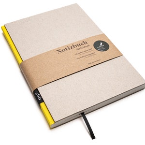 Cuaderno de diseño artesanal A5 hecho de papel 100% reciclado "BerlinBook" - amarillo limón - cartón reciclado