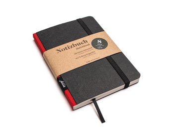 Handmade design notebook A6 made of 100% recycled paper "Classic" - Red - Black