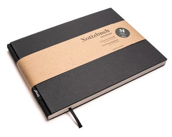 Handmade A5 sketchbook, landscape format, made from 100% recycled paper "BerlinBook" - Black