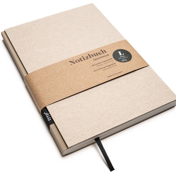 Handmade design notebook A5 made of 100% recycled paper "BerlinBook" - Latte Braun - Recycled cardboard