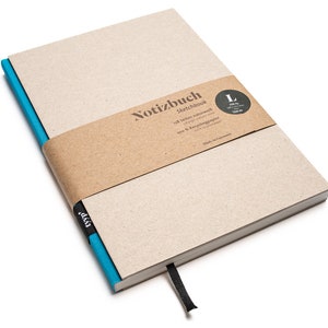 Libreta de diseño A5 hecha a mano con papel 100% reciclado "BerlinBook" - Azul Turquesa - Cartón reciclado