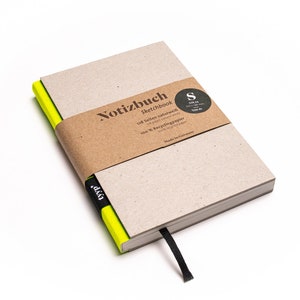 Cuaderno de diseño pequeño hecho a mano con papel 100% reciclado “BerlinBook” - amarillo neón / cartón reciclado
