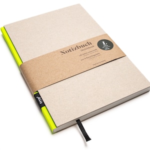 Cuaderno de diseño A5 hecho a mano con papel 100% reciclado “BerlinBook” - Neo Yellow - cartón reciclado