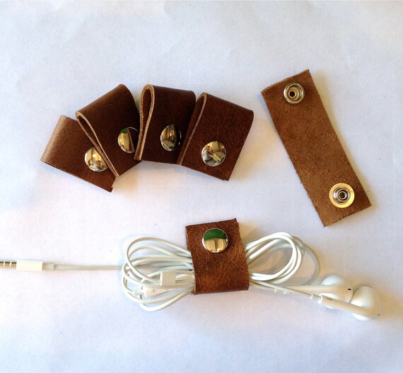 Items similar to Ear Bud, Headset Organizer in Brown Leather with