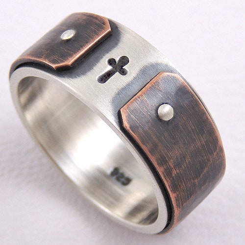 Mens Christian Ring Cross Wedding Ring for Men Rustic Etsy