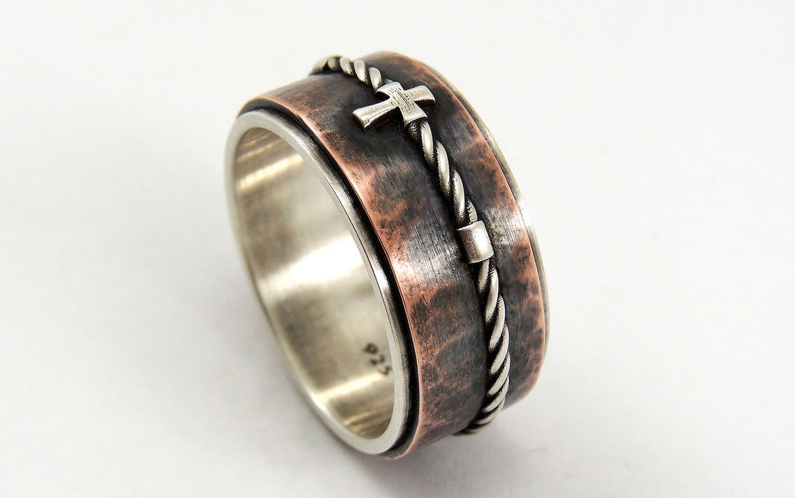 Mens Cross Wedding Ring Christian Mens Ring Catholic Mens Etsy