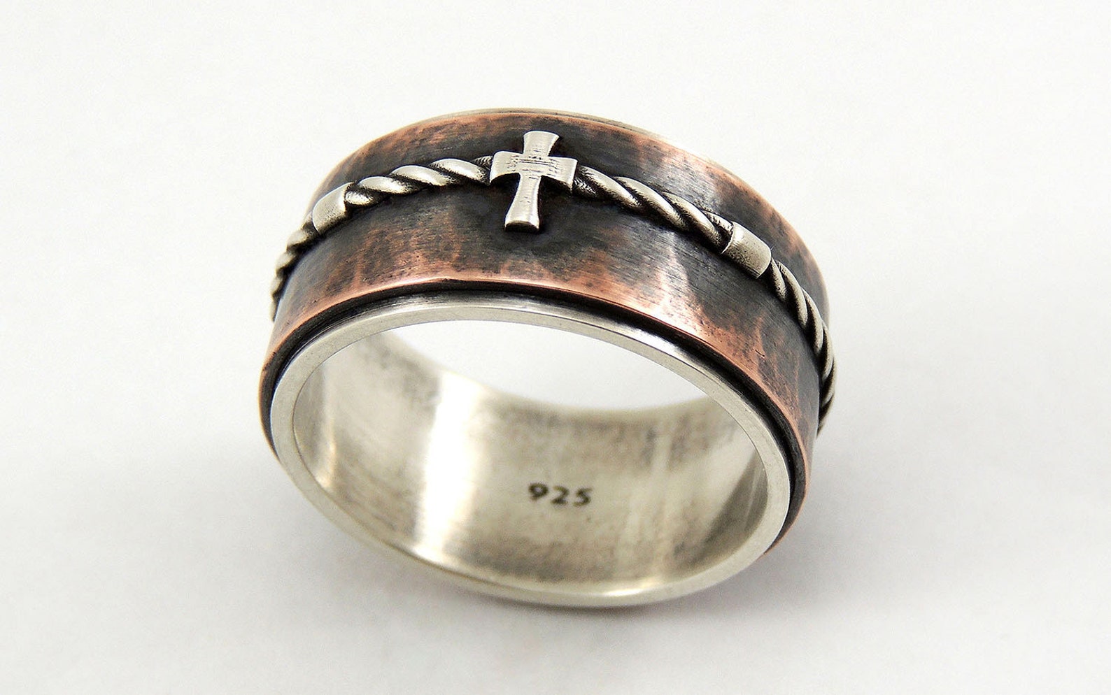 Mens Cross Wedding Ring Christian Mens Ring Catholic Mens Etsy