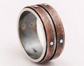 Unique Mens Wedding Band, Rustic Mens Wedding Band, Mens Rustic Engagement Ring, Unique Mens Engagement Ring, Silver and Copper Ring
