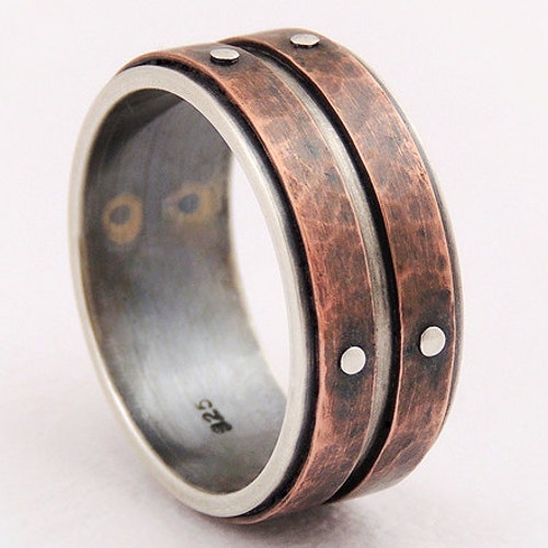 Mens Wedding Band Rustic Silver and Copper Cross Ring Mens - Etsy