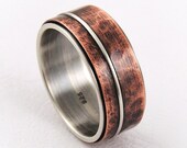 Mens Engagement Ring, Unique Mens Wedding Band, Mens Copper & Silver Ring, Anniversary Ring, Rustic Wedding Band, Mixed Metal Ring