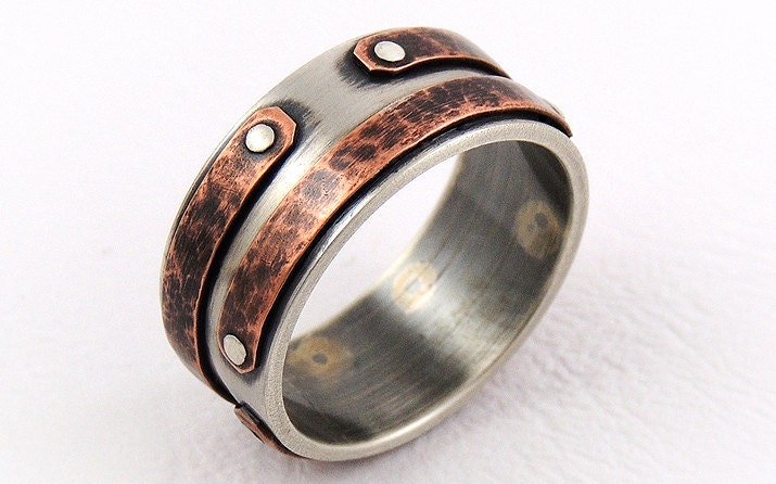 Rustic copper engagement men's ring-wedding ringunique | Etsy