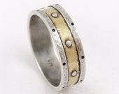 Mens 7mm Wedding Band, Mens Engagement Ring, 14k Gold and Silver Wedding Band, Rustic Wedding Band, Rustic Mens Ring, Rustic Gold Ring